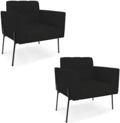Poltrona Para Sala Pé Metal Preto Kit 2 Ana Linho Preto - Ibiza