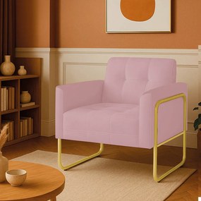 Poltrona Sala Industrial Alta Tubo Dourado Elisa Veludo D03 - D'Rossi - Rose