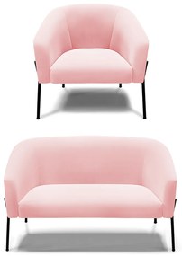 Sofá Namoradeira e Poltrona Pé de Ferro Preto Stella Suede D03 - D'Rossi - Rosa Bebê