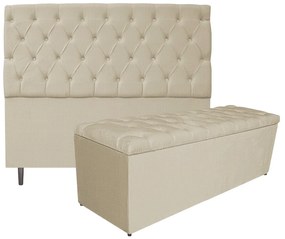 Kit Cabeceira e Calçadeira Liverpool 195 cm King Size Linho Bege - ADJ Decor