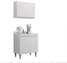 Conjunto Balcão de Cozinha com Tampo Papin Armário Aéreo MDP/BP Branco G96 - Gran Belo