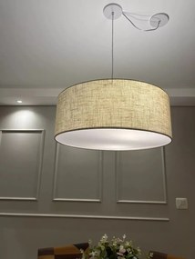 Lustre Pendente Cilíndrico Com Desvio De Centro Md-4151 Cúpula  50x25cm Rustico Bege - Bivolt