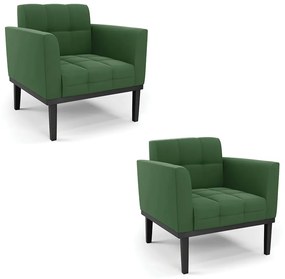 Kit 2 Poltronas Decorativas Karen Pés Fixo em Madeira Preto Suede Verde G19 - Gran Belo