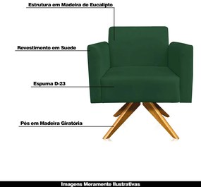 Poltrona Decorativa Isabella Base Giratória Madeira Suede Verde G19 - Gran Belo