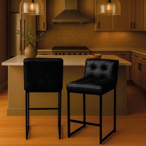 Banqueta Cozinha Alta com Encosto Industrial Kit 2 Preto Lirina PU C05 - D'Rossi - Branco