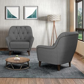 Poltrona Decorativa Pés em Madeira Petra Linho Chumbo G45 - Gran Belo