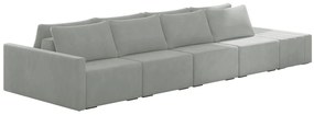 Sofá Ilha Modulado Milos 432cm Puff Lateral Veludo Cinza G33 - Gran Belo