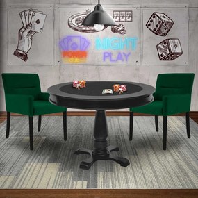 Mesa de Jogos Carteado Redonda Victoria Tampo Reversível Preto com 2 Cadeiras Vicenza Suede Verde G36 G15 - Gran Belo