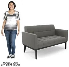 Sofá Namoradeira e 2 Poltronas Base Madeira Preto Ana Suede Grafite -