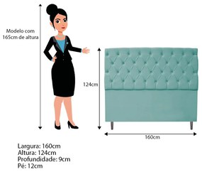 Cabeceira Estofada Liverpool 160 cm Queen Size Suede Azul Tiffany - ADJ Decor