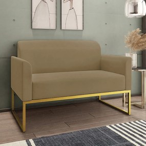 Poltrona Namoradeira Decorativa Isabella Base Industrial Suede Nude/Dourado G19 - Gran Belo