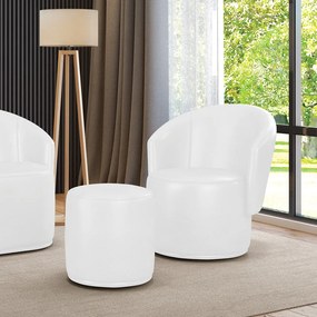 Poltrona e Puff Redondo Orgânico para Sala Malu Sintético PU M11 - D'Rossi - Branco