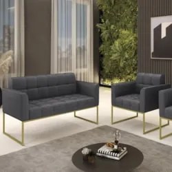 Namoradeira e Poltrona Industrial Dourado Ana Bouclé Grafite - Ibiza