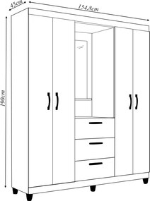 Guarda Roupa Prímor 154,8cm com Penteadeira Espelho e Gavetas  MDP Freijo/OffWhite G11- Gran Belo