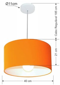 Lustre Pendente Cilíndrico Md-4031 Cúpula em Tecido 40x21cm Laranja - Bivolt