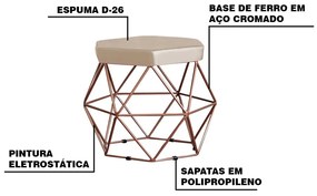 Kit 2 Puff Decorativo Base Bronze Elsa Veludo Bege G41 - Gran Belo