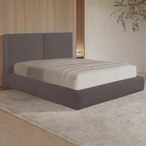 Cama com Cabeceira Elva Queen Base no Chão Veludo Luxo Marrom G92 - Gran Belo