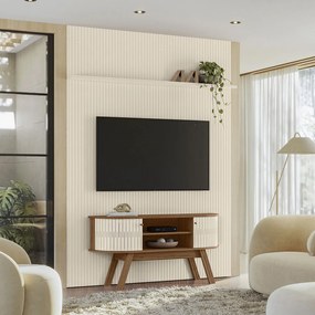 Conjunto Painel e Bancada Troia 2 Portas Deslizantes MDP Pintura UV até 65 Naturale/OffWhite G97 - Gran Belo