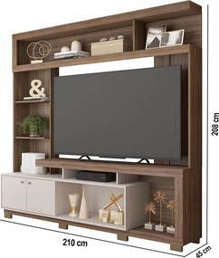 Estante TV 70 Pol 210cm Sala de Estar Mirel C01 - D'Rossi - Nogueira/Off White