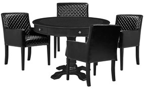 Mesa de Jogos Carteado Redonda Victoria Tampo Reversível Preto com Kit 4 Cadeiras Liverpool Corino Preto Matelassê G36 G15 - Gran Belo