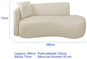 Divã Recamier Suíça Curvo Sala Recepção 180cm Lado Direito Linho