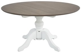 Mesa Redonda Antique G - 7 Lugares - 1,8m - Branco com Tampo Avelã Clássico Provençal Kleiner