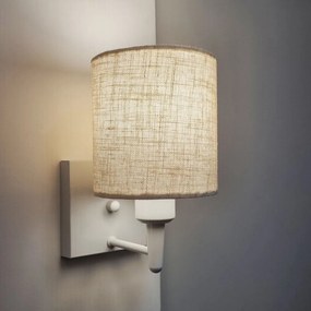 Arandela Quadrada Md-2033 Branco Cúpula em Tecido Cilíndrica Rustico Bege - Bivolt