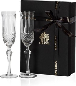 Kit Presente de 2 Taças de Cristal p/ Champagne Strauss Lapidado 240ml Incolor