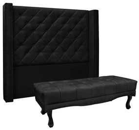 Cabeceira Cama Box King 195cm e Recamier Vicenza Suede S04 - D'Rossi - Preto
