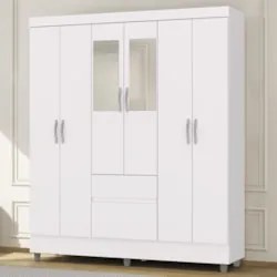 Guarda Roupa Solteiro 154cm Com Espelho Mayra Branco Flex V02 - Mpozen