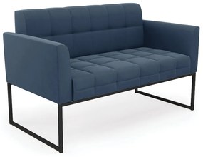 Sofá Namoradeira Elisa Suede Azul Marinho Base Metálica Industrial Preto - D'Rossi