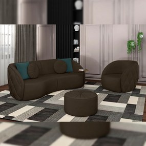 Conjunto Decorativo Sofá 240cm e Poltrona Clarke com Puff Round Veludo Marrom G45 - Gran Belo