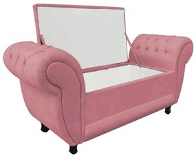 Recamier com Baú Grécia Namoradeira Calçadeira Suede Rosê - D'Rossi