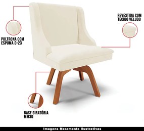 Kit 5 Cadeiras Decorativas Sala de Jantar Base Giratória de Madeira Firenze Veludo Bege/Natural G19 - Gran Belo
