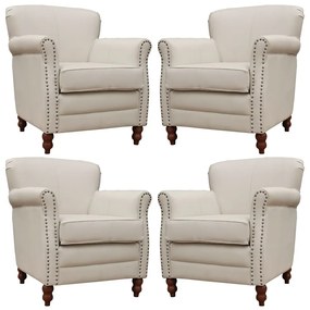 Kit 04 Poltronas Decorativas Sala de Estar Brunei Pés Madeira Couro Off White G58 - Gran Belo
