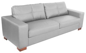 Sofá 3 Lugares Sala de Estar Pés Madeira kenny 210 cm Couro Cinza G43 - Gran Belo