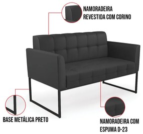 Kit 1 Sofá Namoradeira e 1 Poltrona Elisa Corino Base Metálica Industrial Preto D03 - D'Rossi - Preto