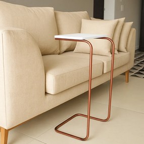 Mesa Lateral Tampo Multiuso Para Sofá Base Bronze - D'Rossi - Branco