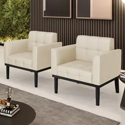 Poltrona Base Madeira Preto Kit 2 Ana Veludo Luxo Off White - Ibiza