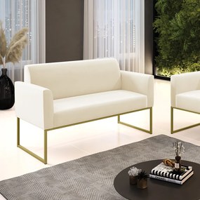 Sofá Namoradeira Base Industrial Dourado Marisa Veludo D03 - D'Rossi - Bege