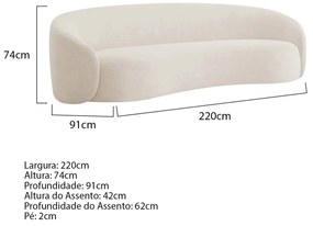 Sofá Orgânico Luxo Recepção 220cm Amore Linho
