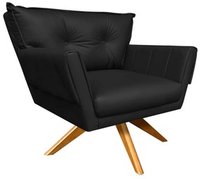 Kit 02 Poltronas Giratória  Anitta Corino Base Madeira MA30 D03 - D'Rossi - Preto