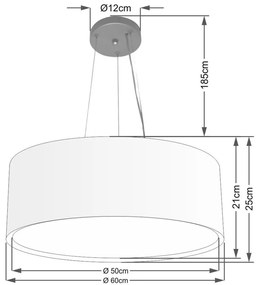 Lustre Pendente Cilíndrico Duplo Md-4125 Cúpula em Tecido 60x25cm Rustico Cinza - Bivolt
