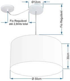 Lustre Pendente Cilíndrico Com Desvio Md-4231 Cúpula em Tecido 50x30cm Linho Bege - Bivolt