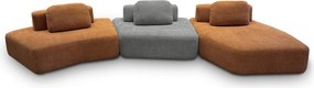 Sofá Ilha Sala de Estar 2 Módulos e Chaise Dakota Encosto Almofadas Soltas Bouclê Rústico Terracota/Cinza G33 - Gran Belo