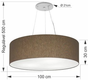 Lustre Pendente Cilíndrico Md-4381 Cúpula em Tecido 100x30cm Caqui - Bivolt