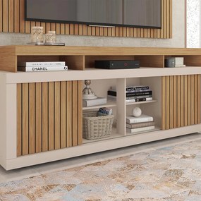 Painel TV 60 Pol 180cm e Bancada com Rodízio Sala Navel C01 - D'Rossi - Buriti/Off White