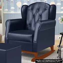 Poltrona de Amamentação Base Madeira Balanço Letícia Sintético Azul Ma
