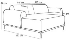 Sofá 230cm 4 Lugares com Chaise Esquerdo Pés Gold Molino C-117 Linho V