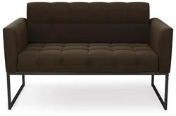 Sofá Namoradeira e 2 Poltronas Base Industrial Preto Ana Suede Marrom